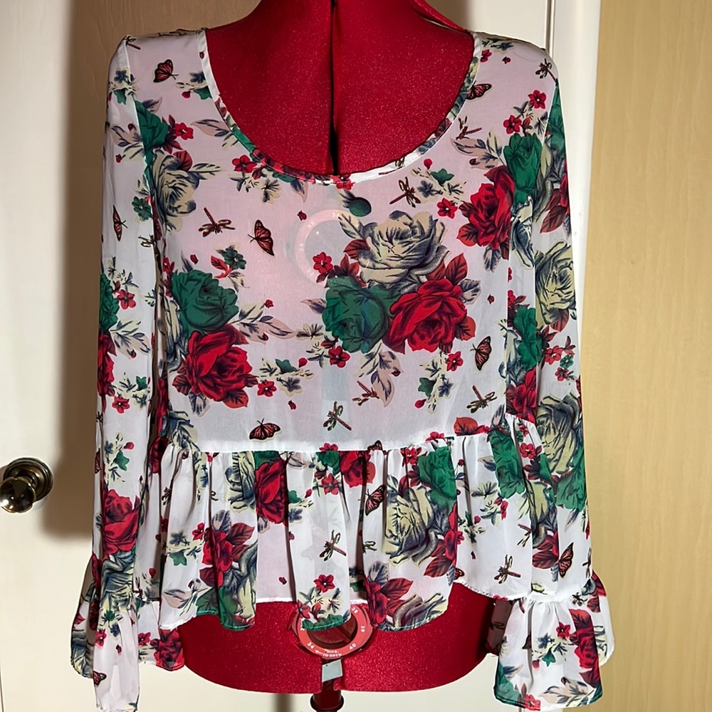 YO Los Angeles Sheer Cropped Top SZ S